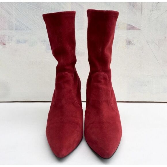 Stuart Weitzman Cling red sock booties size 7 1/2 - Picture 3 of 7